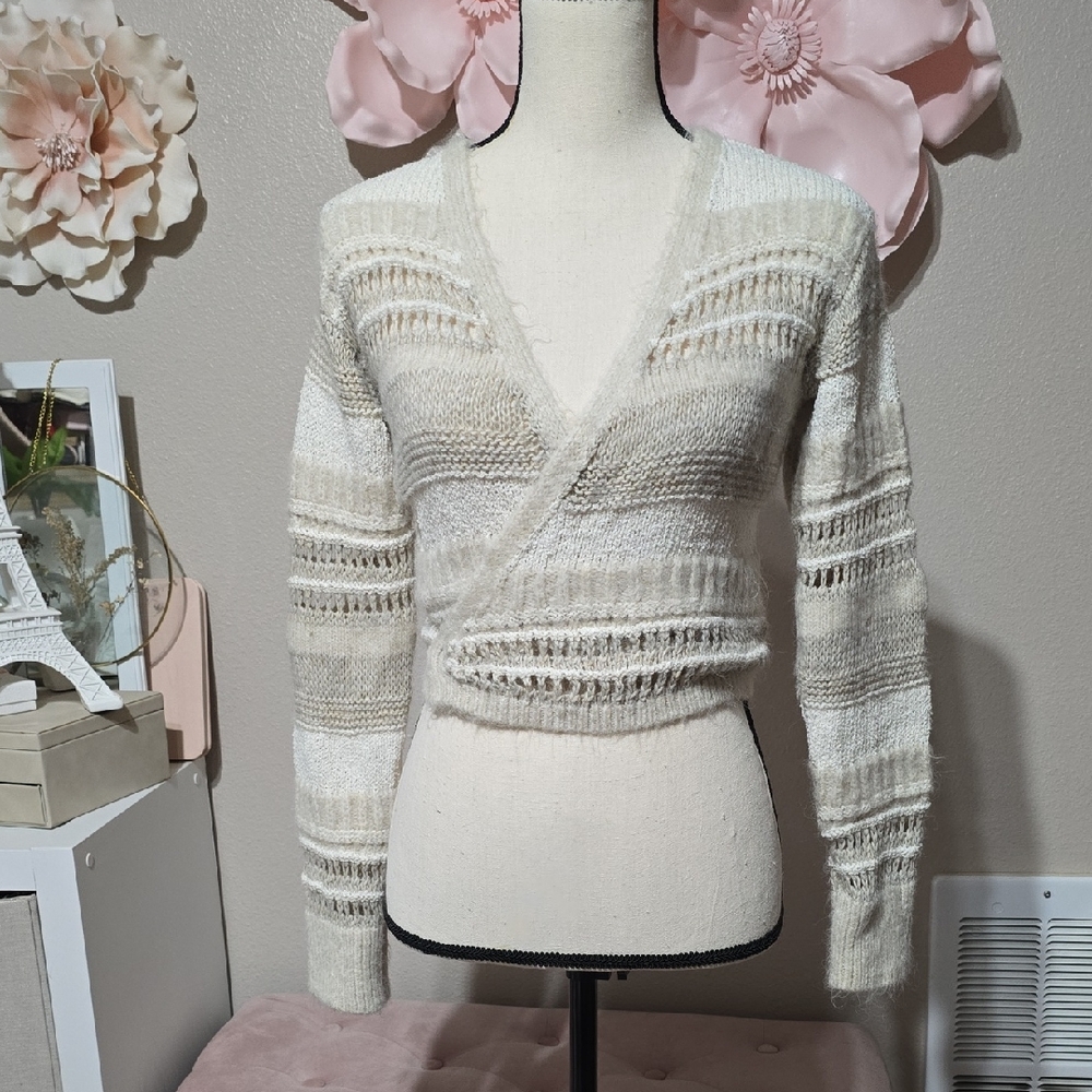 Zara Cream V-Neck Wrap Sweater